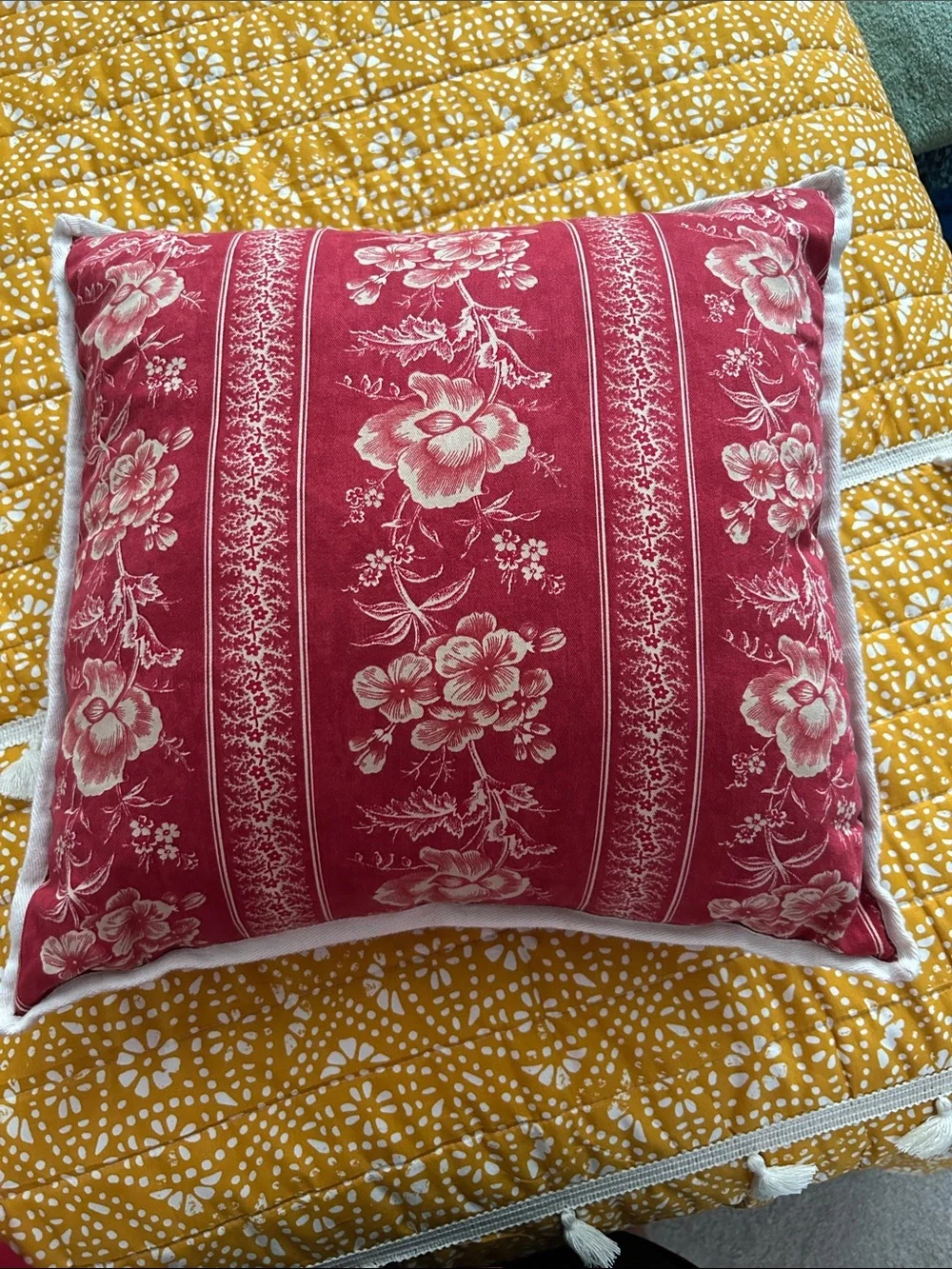 Chaps Red Floral Stripe Accent Pillow Telluride Red 18x18